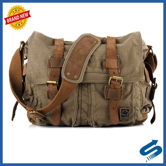 41wNWnEYlbS._AC_UY300_.jpg Vintage Military Leather Canvas Laptop Messenger Bag Medium 17 Inch